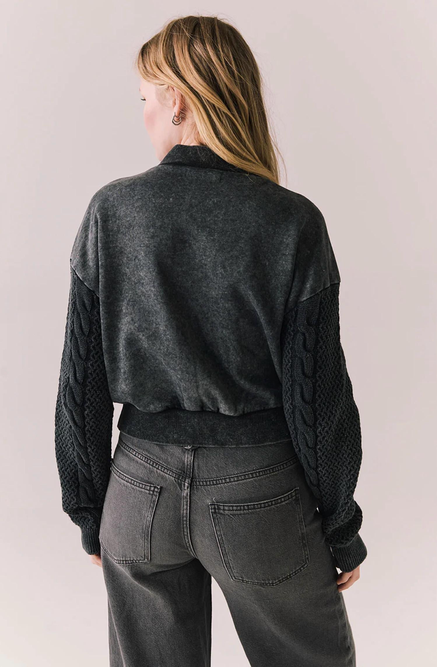 Chaser Fullerton Zip Up Jacket in true black - women's jacket - detail view