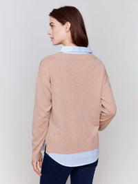 Charlie B - V-Neck Fooler Sweater with Shirt Collar