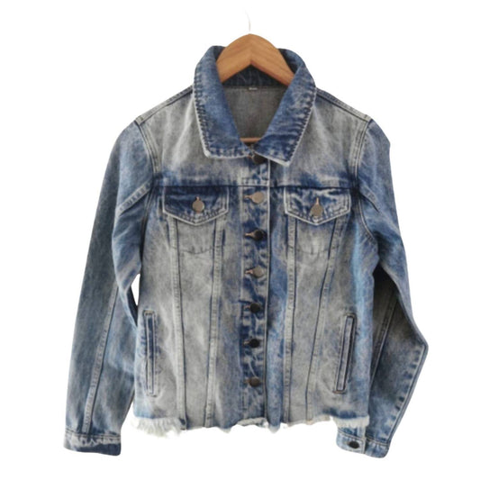 Tiana Designs - Women's Cropped Denim Jacket With Glass Beads