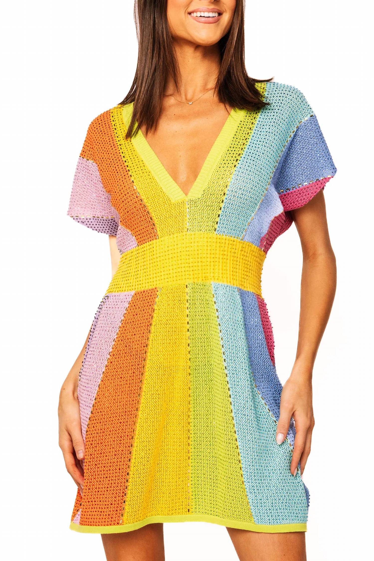 Queen Of Sparkles - Rhinestone V Neck Mini Dress