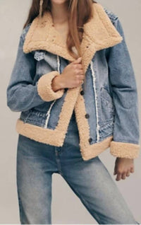 We The Free Rylee Cozy Moto Jacket in blue - women's jacket