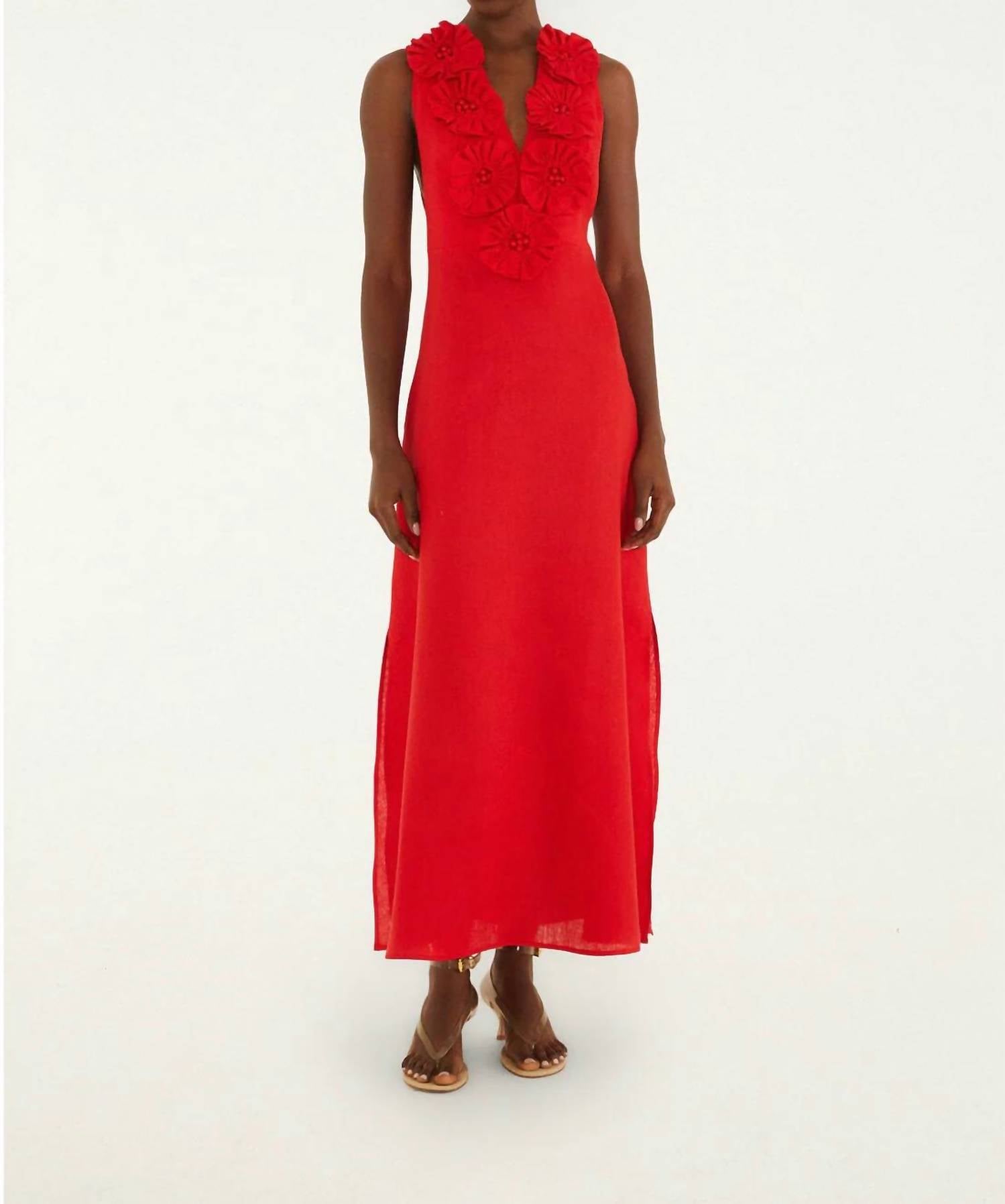 Farm Rio - Flower Appliqué Midi Dress
