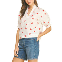 Pinch - Heart Print V Neck Blouse Top
