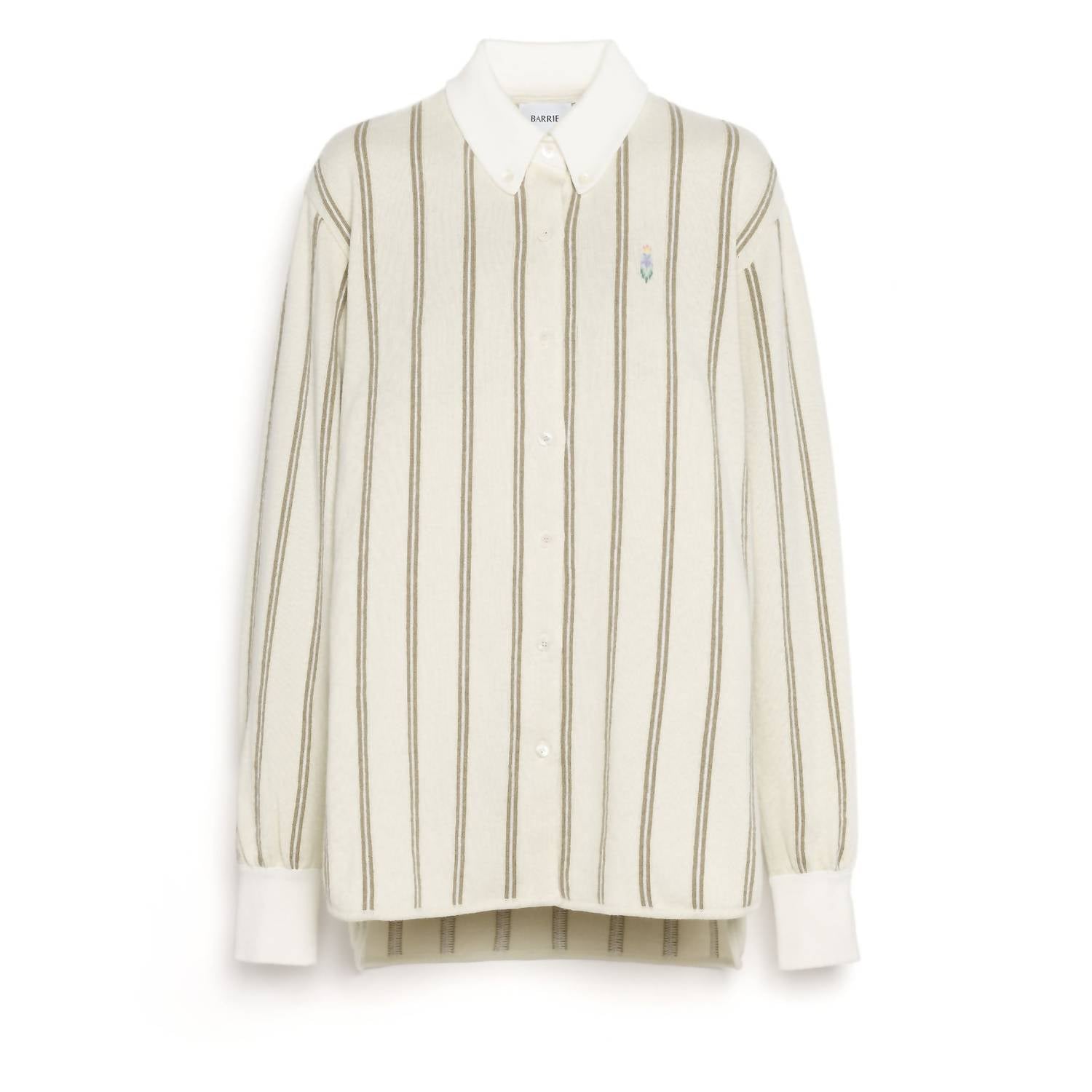 Barrie Long Sleeves Oxford Wide Stripe Shirt in white green - women's shirt - view 7