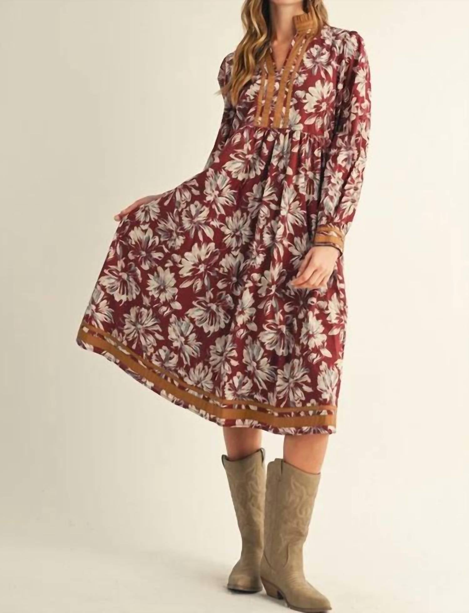 Jodifl - Solid Contrast Floral Dress