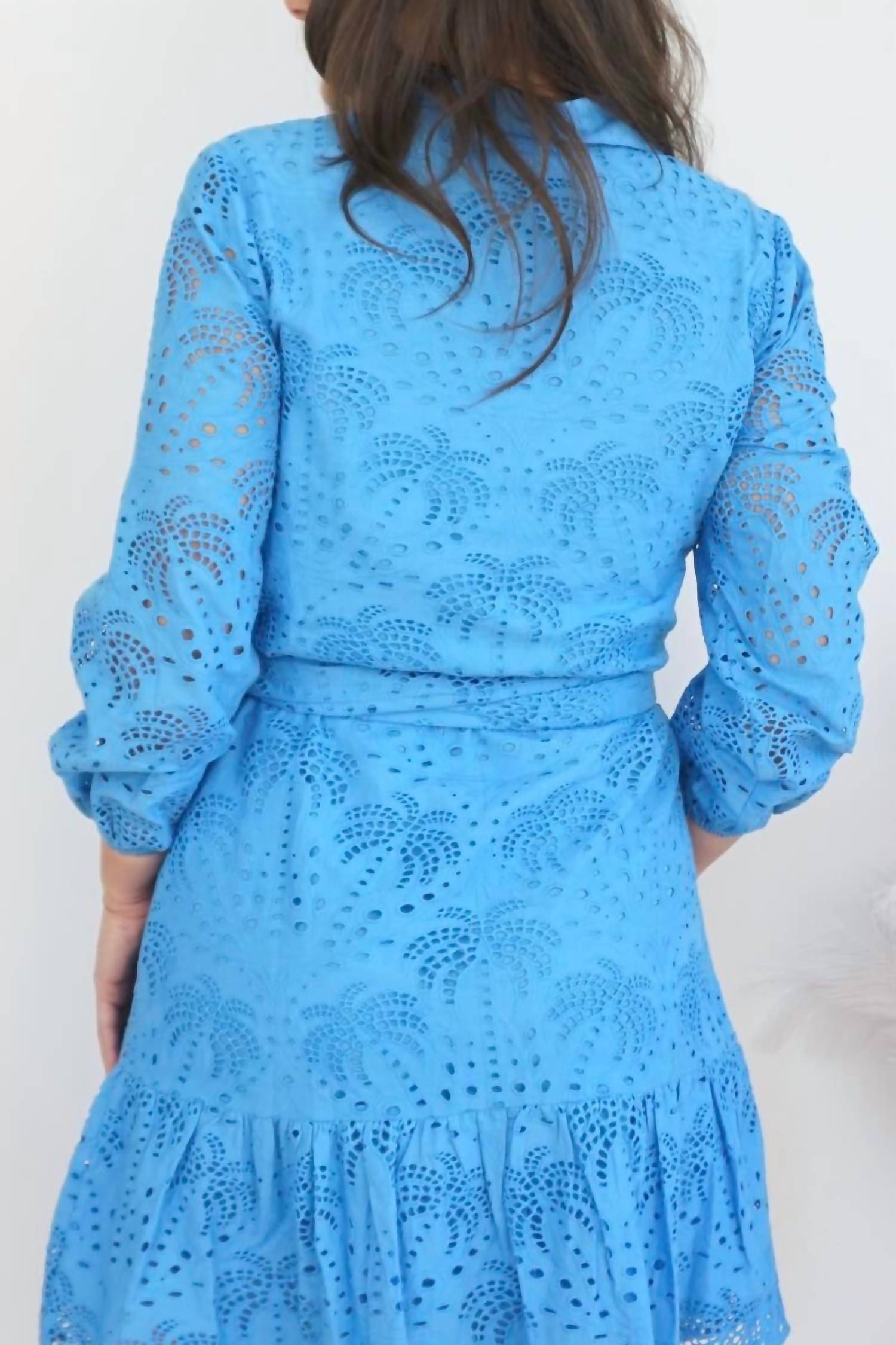 NIBI MTK Georgia Palm Eyelet Dress in blue - women's dress - alternate view