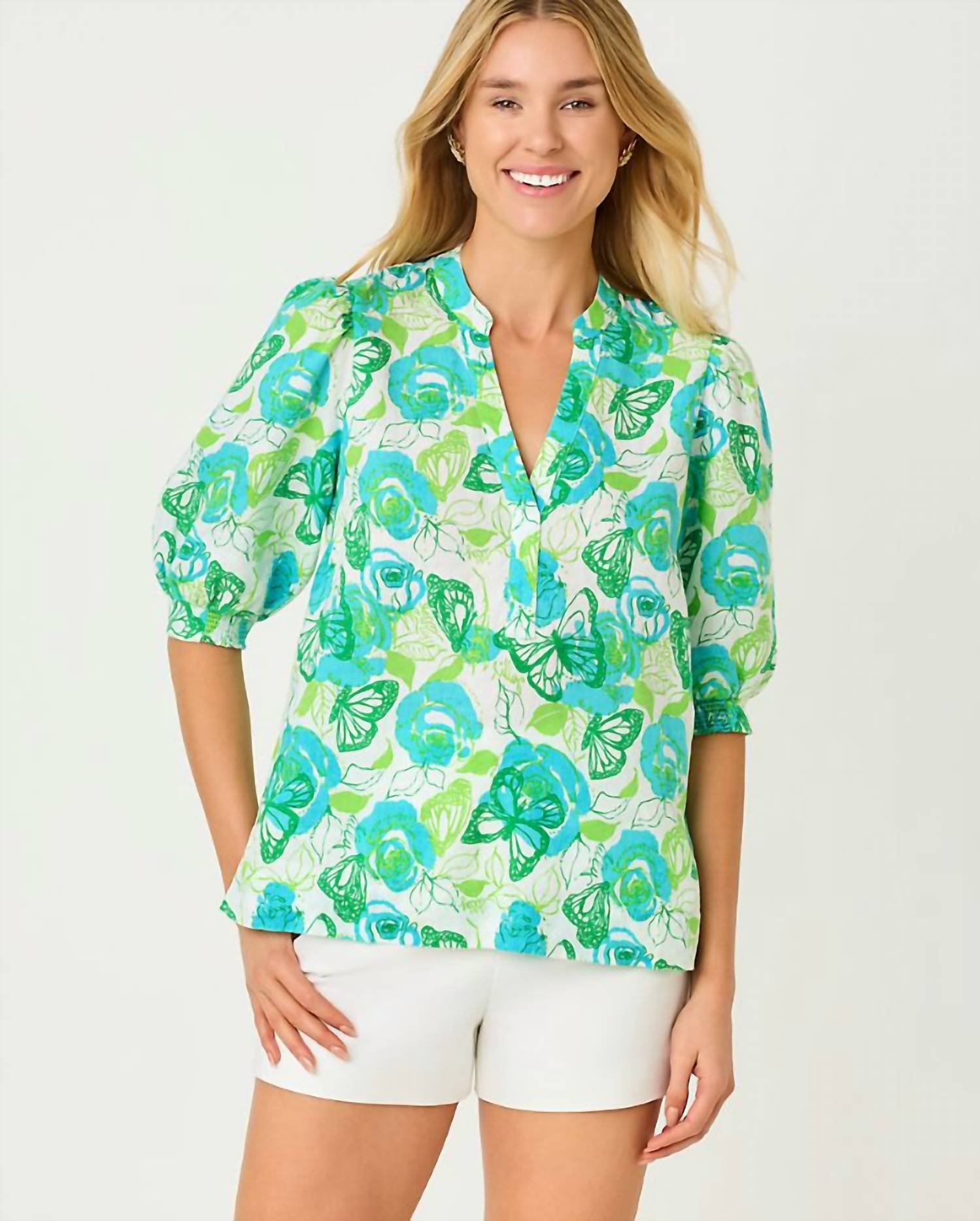 Lilly Pulitzer - MIALEIGH ELBOW SLEEVE LINEN TOP