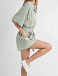 Mabel - Embroidered Button Down Collared Romper