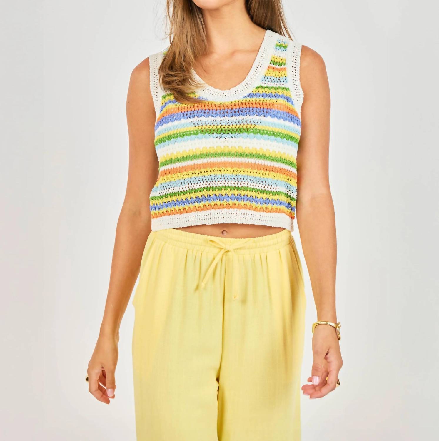 Sadie & Sage Syvia Striped Sleeveless Sweater in multi - women's tank top