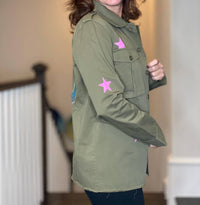 Moving Forward - Army Shacket with Rhinestone Peace Sign