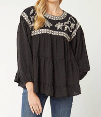 Entro - Embroidered Swiss Dot Blouse