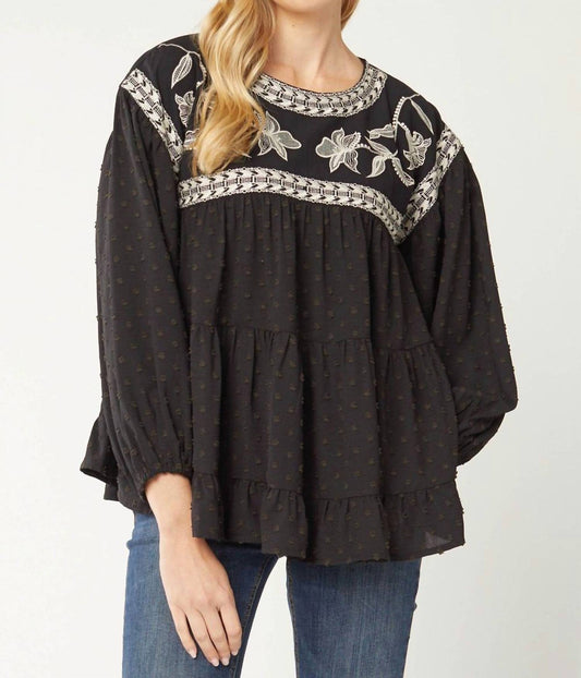 Entro - Embroidered Swiss Dot Blouse