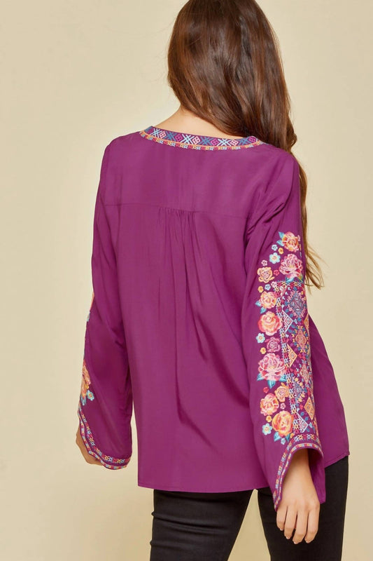 Andree By Unit - Tie Front Embroidered Blouse
