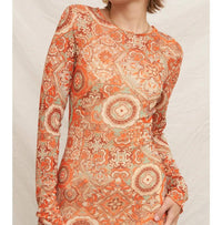 En Creme - Mesh Printed Long Sleeve Maxi Dress
