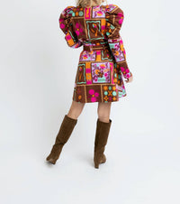 Karlie Floral Frame Puff-sleeve Mini Shirt Dress in brown - women's dress - alternate view