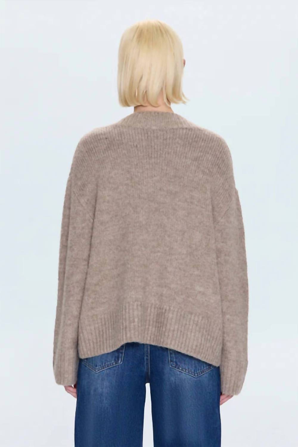 PISTOLA Talia V-neck Sweater in taupe - women's sweater - detail view