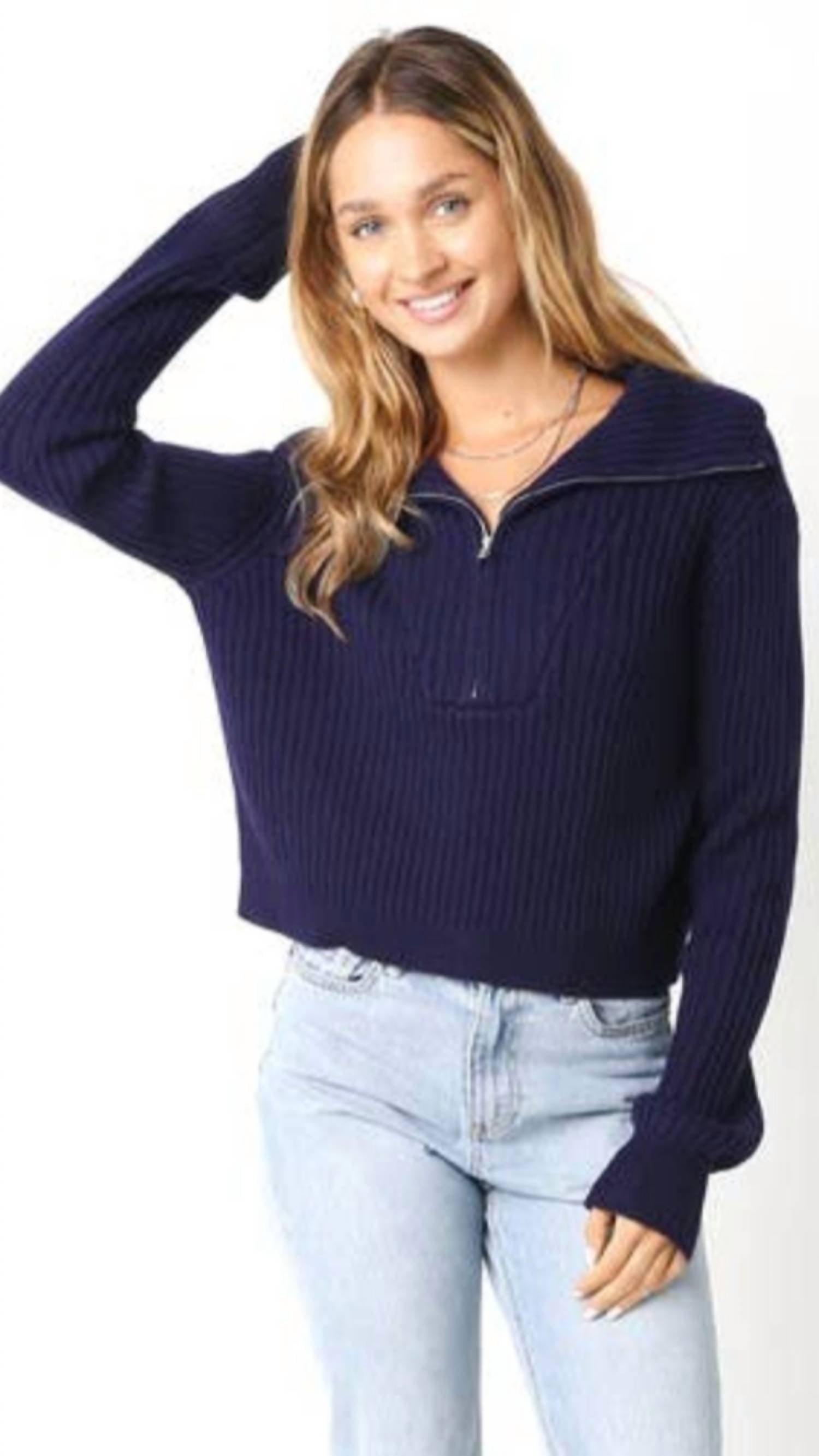 Olivaceous - Half Way Zipper Knit Sweater