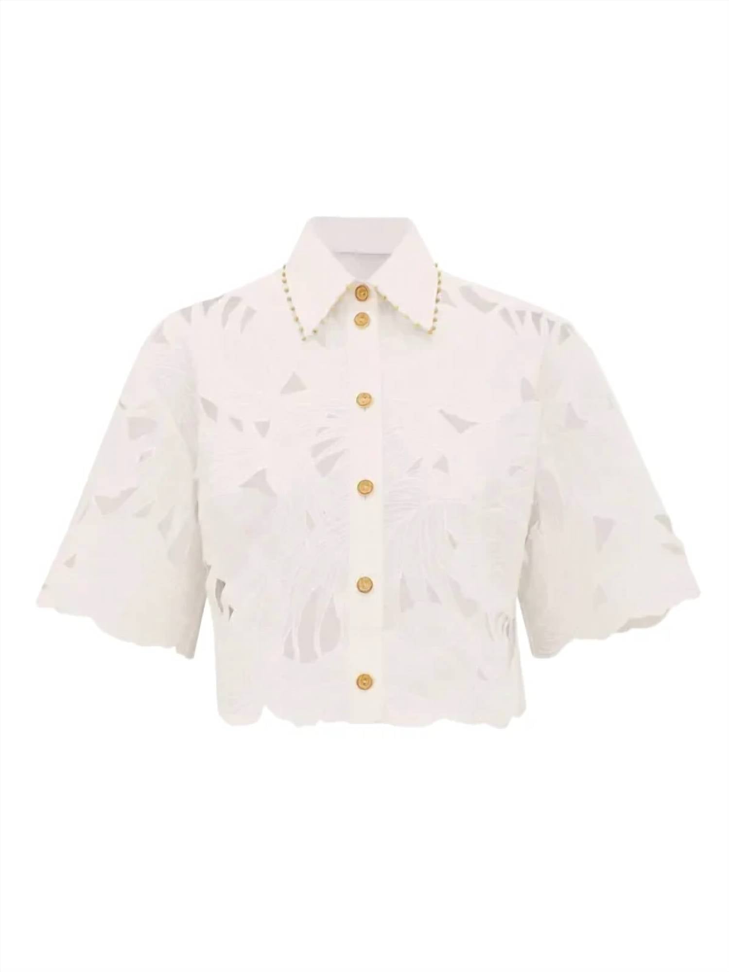 Zimmermann - Women's Mahon Embroidered Crop Shirt