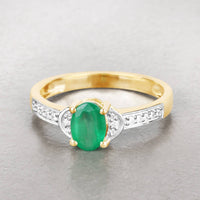 Diana M Jewels Women's Oval Natural Zambian Emerald Fashion Ring (0.82 Ct) - Delicate in 14k yellow gold - women's jewelry - alternate view