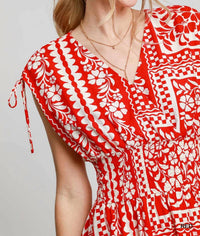 Umgee - Print Smocked Waist Mini Dress