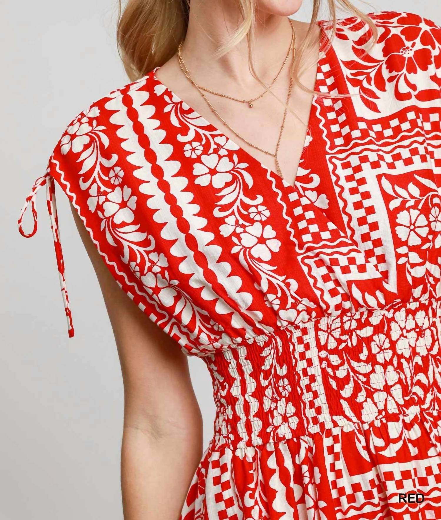 Umgee - Print Smocked Waist Mini Dress