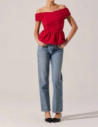 ASTR Tennille Off Shoulder Peplum Top in red - women's shirt