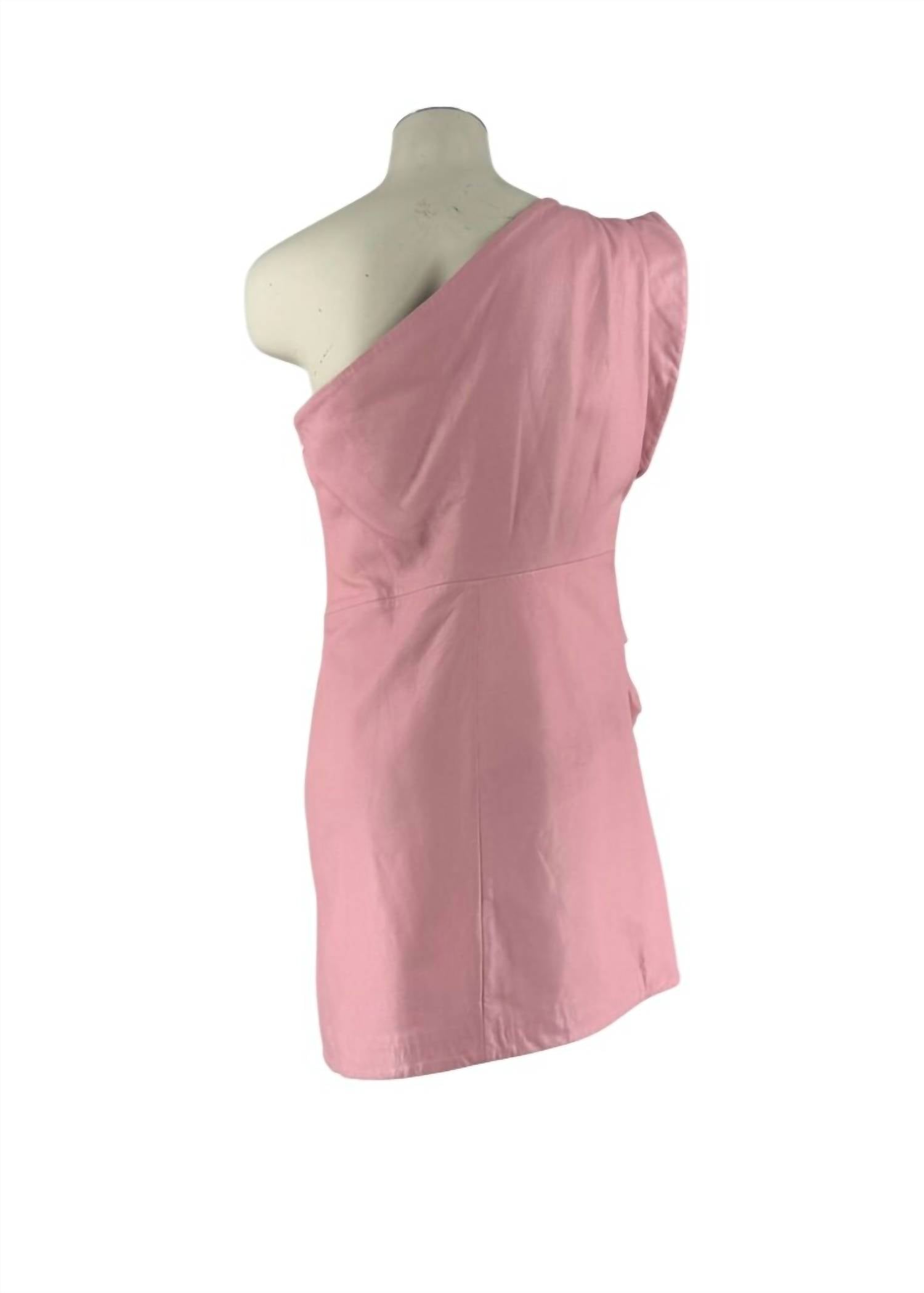 LAMARQUE Corey One Shoulder Leather Mini Dress in pink - women's dress - view 5