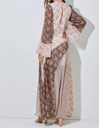 Baevely by Wellmade Floral Chiffon Ruffle Maxi Dress in multi colored - women's dress - detail view