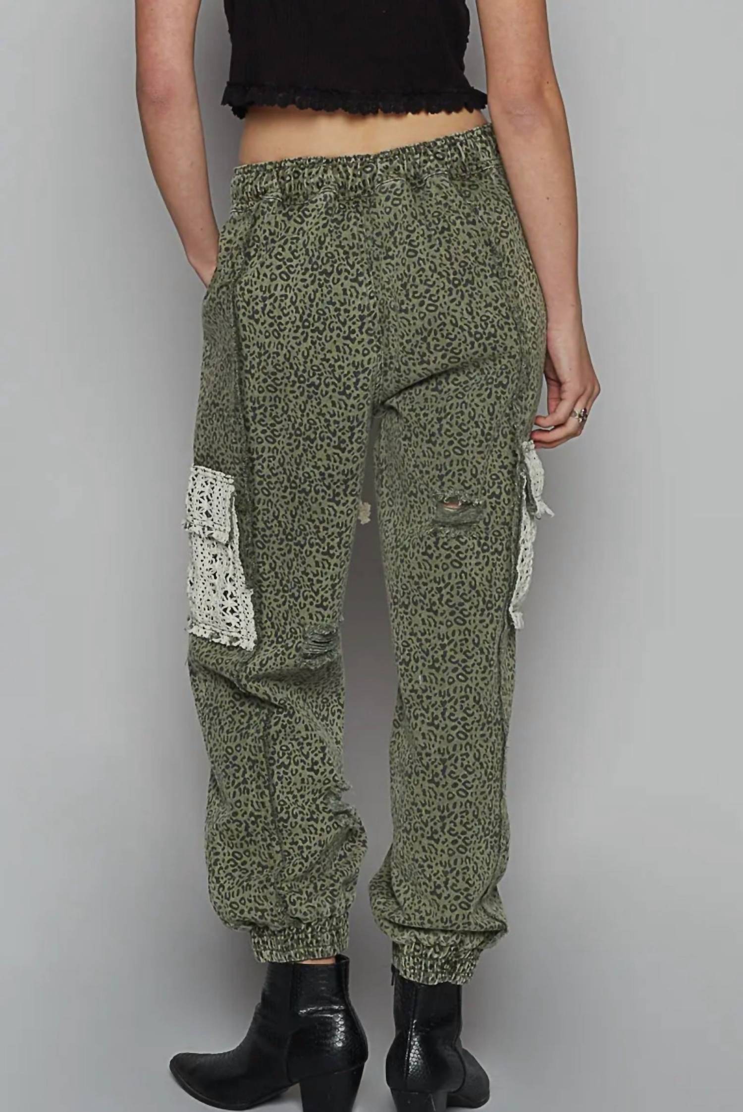 POL Animal Print Jogger in washed green - women's pants - alternate view