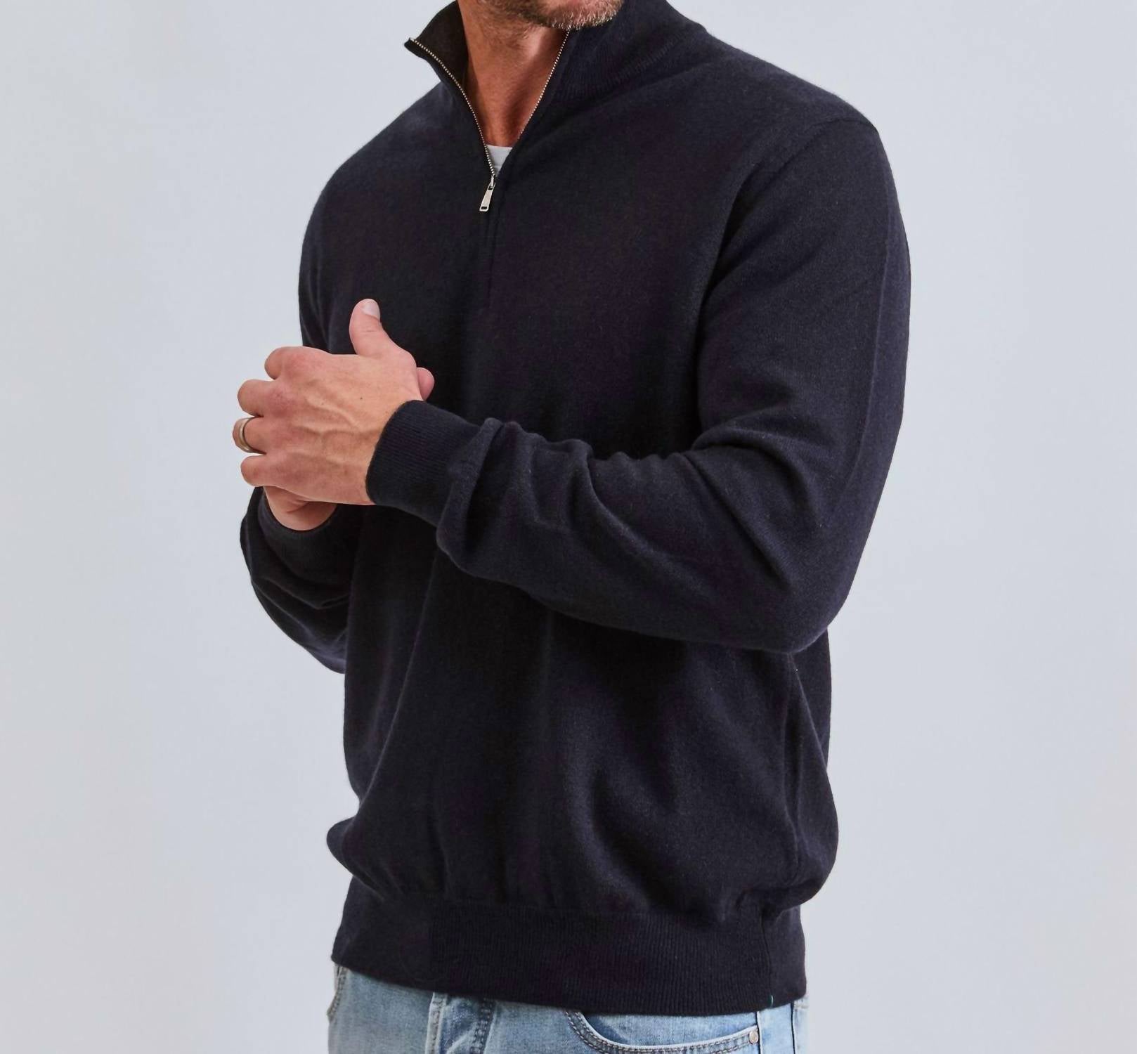 Fioroni Cashmere Men's Cashmere Quarter-zip Sweater in navy - men's sweater - alternate view