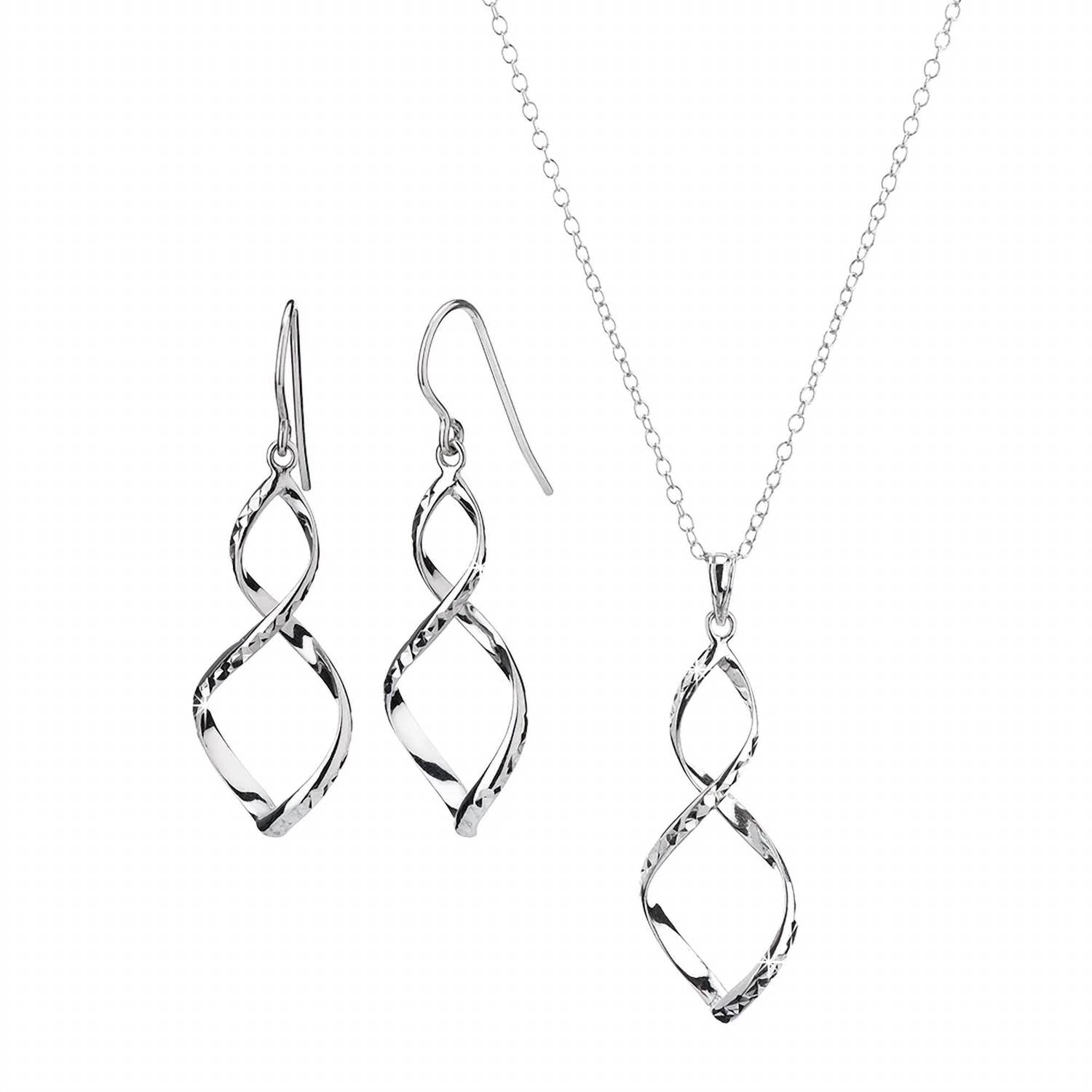 Gold & Honey - Women's Figure 8 With Diamond Cut Drop Earrings And Pendant Necklace Set
