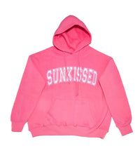 Sunkissed Coconut Varsity Embroider Hoodie in hibiscus pink - women's top - detail view