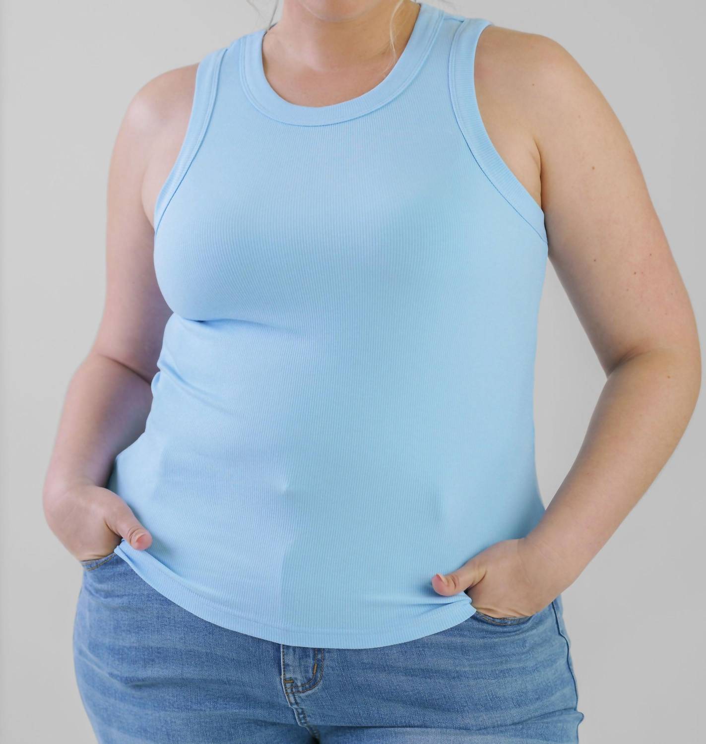 Never Fully Dressed - Ice Blue Ribbed Tank Top - Plus