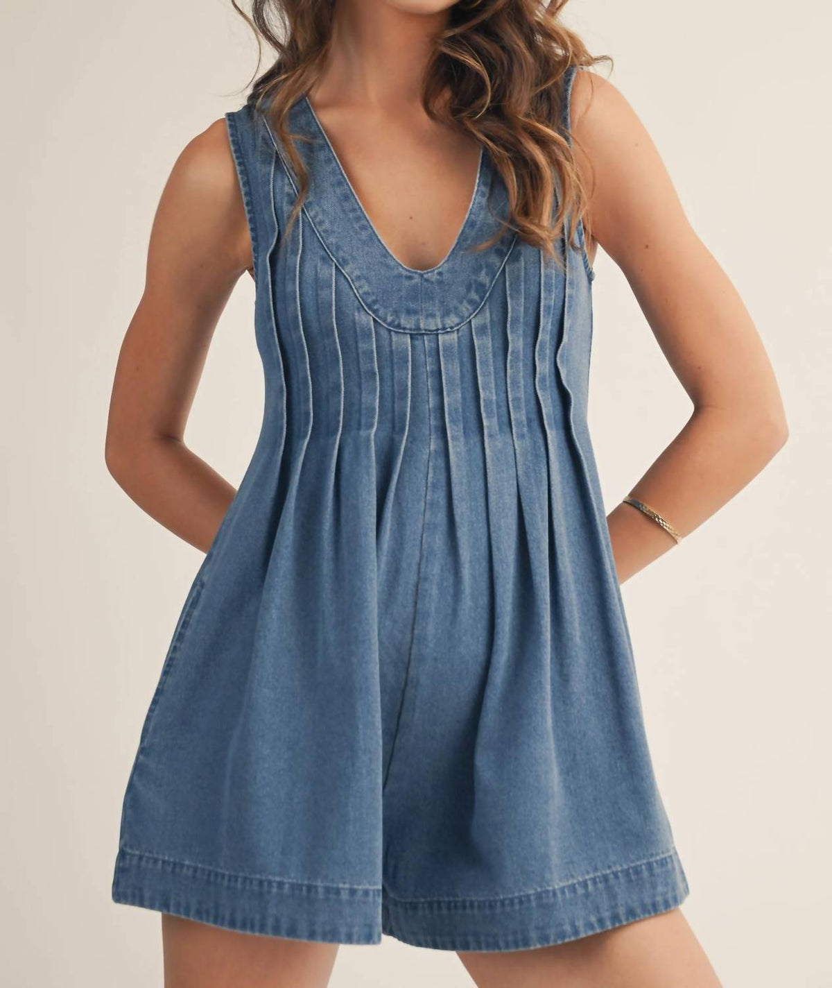 Lovlov - Pleat Cascade V Neck Romper