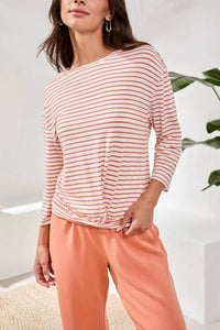 Tribal - 3/4 Sleeve Boatneck Twist Front Top