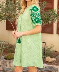 Voy - Jennie Embroidered Sleeve Tassel Detailed Shift Dress