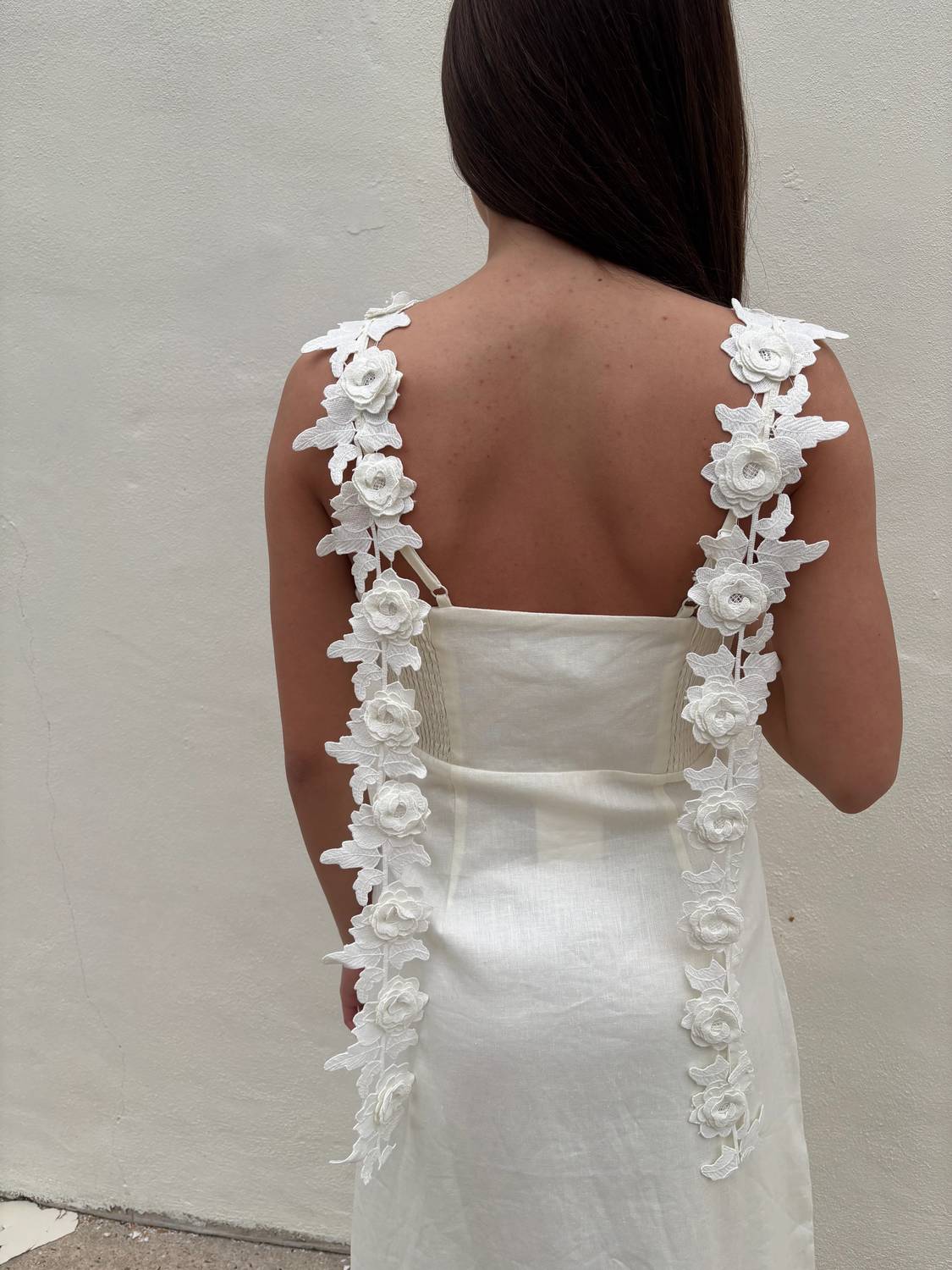 English Factory - Floral Detail White Linen Maxi Dress