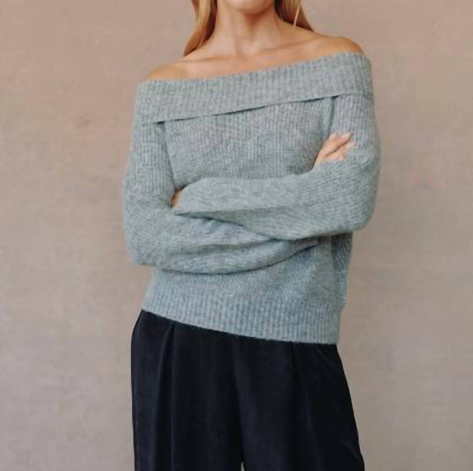 Bella Dahl Off Shoulder Sweater in heather grey - women's sweater