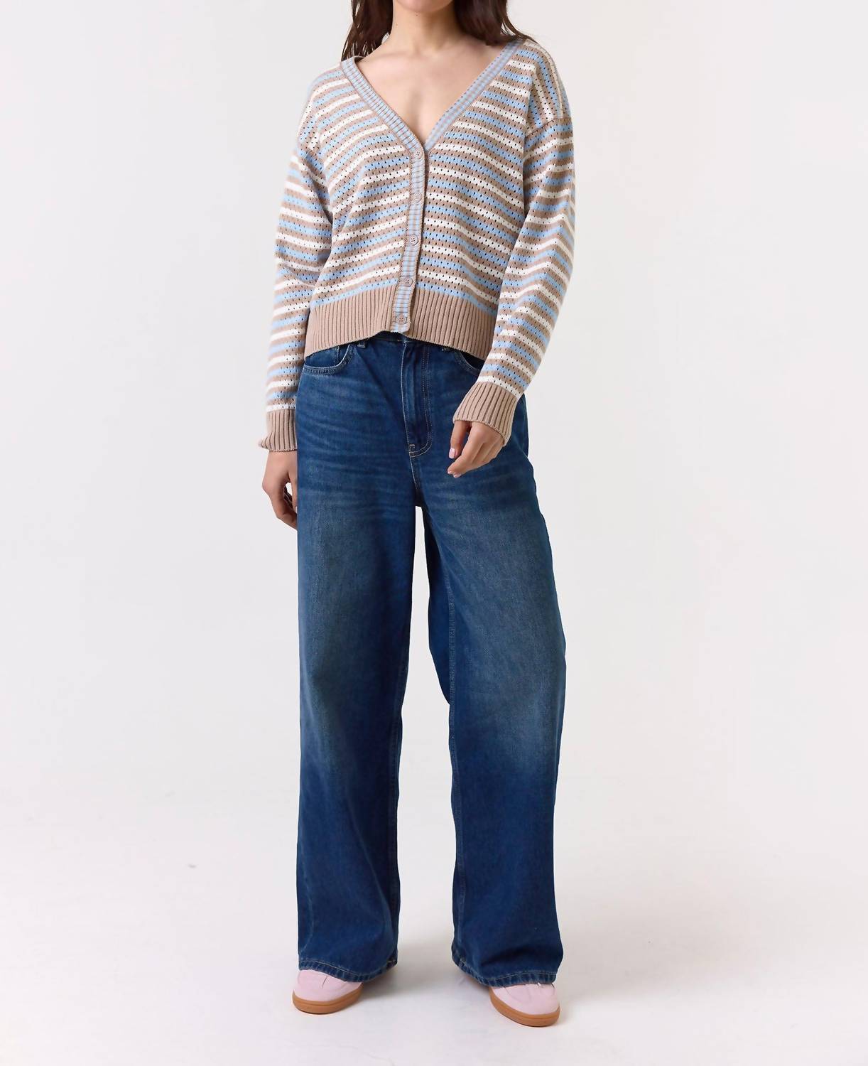 Wispr Pamilla Stripe Cardigan in light brown - women's cardigan