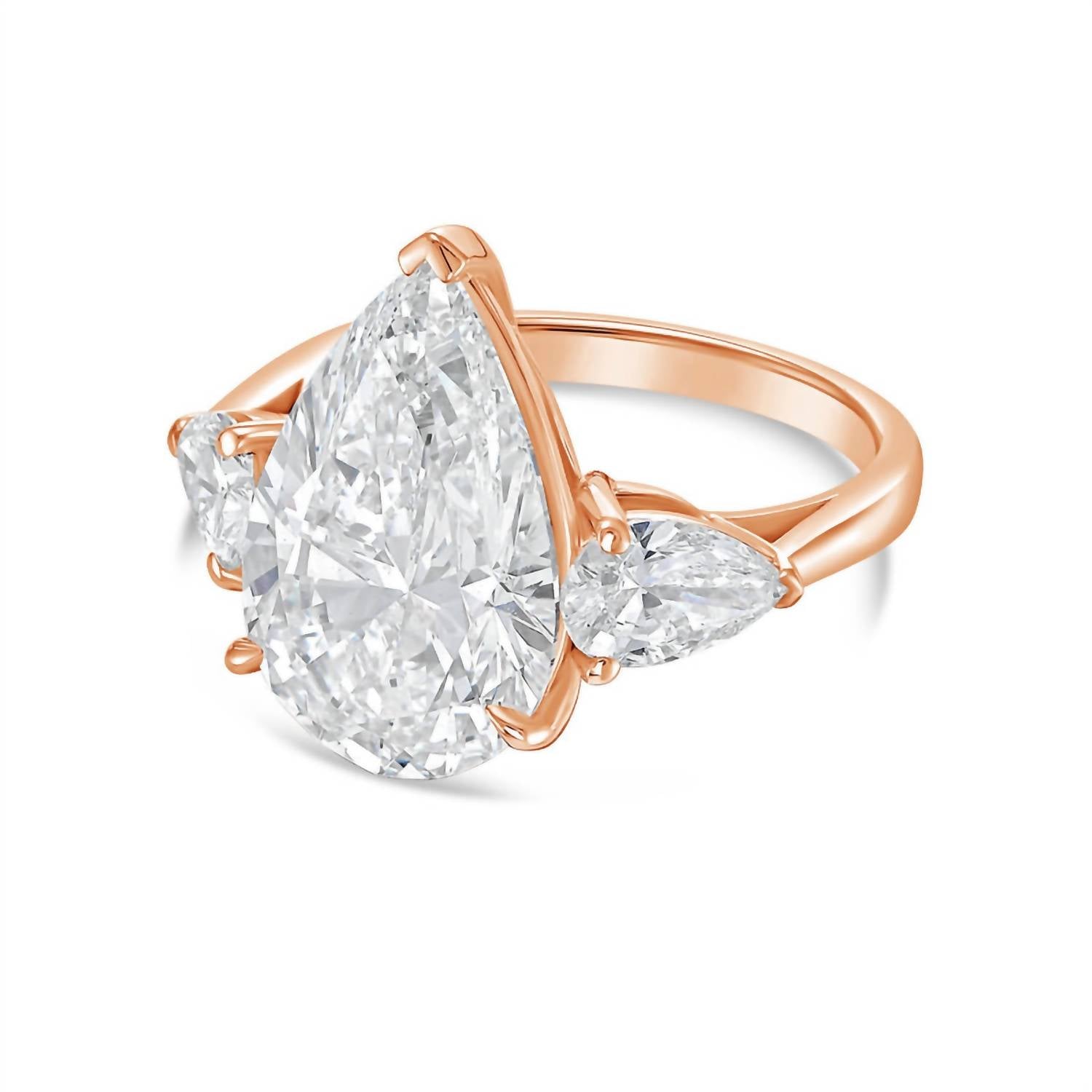 Diana M Jewels - Women's Diamond Pear Shape Three Stone Ring (3ct Center And 0.50 Cts On Sides)