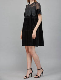 Fate - Contrast Sheer Mesh Intricate Lace Detail Mini Dress