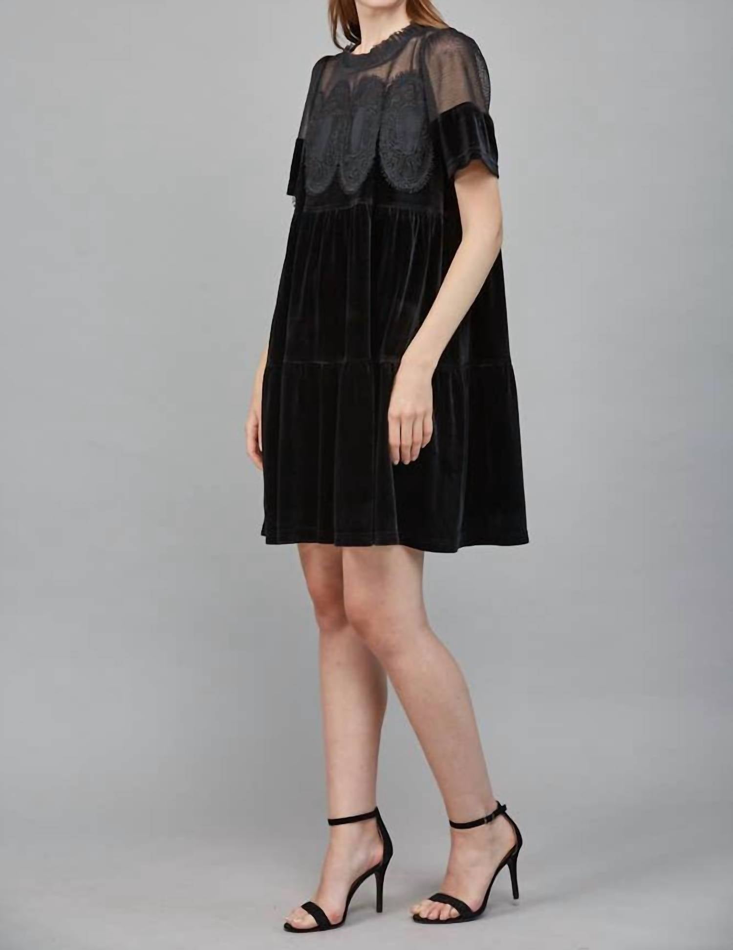 Fate - Contrast Sheer Mesh Intricate Lace Detail Mini Dress