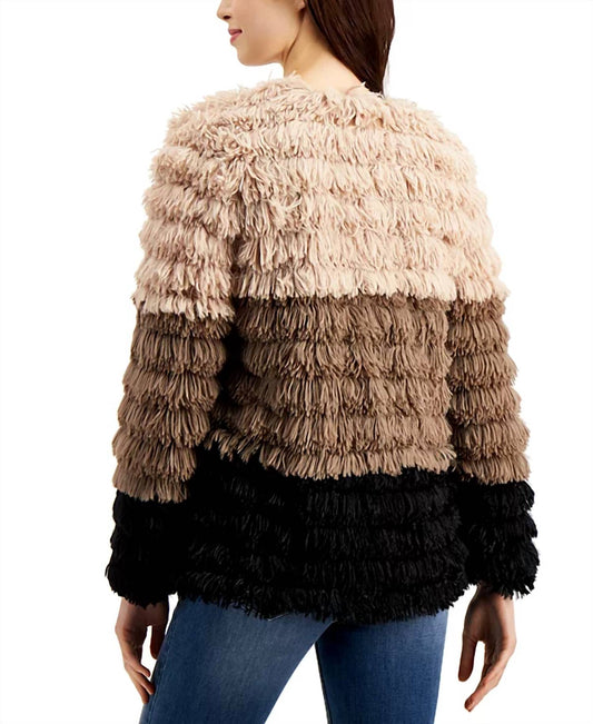 Sage The Label - Colorblocked Fringe Faux-fur Coat