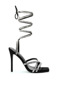 Azalea Wang - Women's Lunarlight Lace Up Calf High Bling Sandal