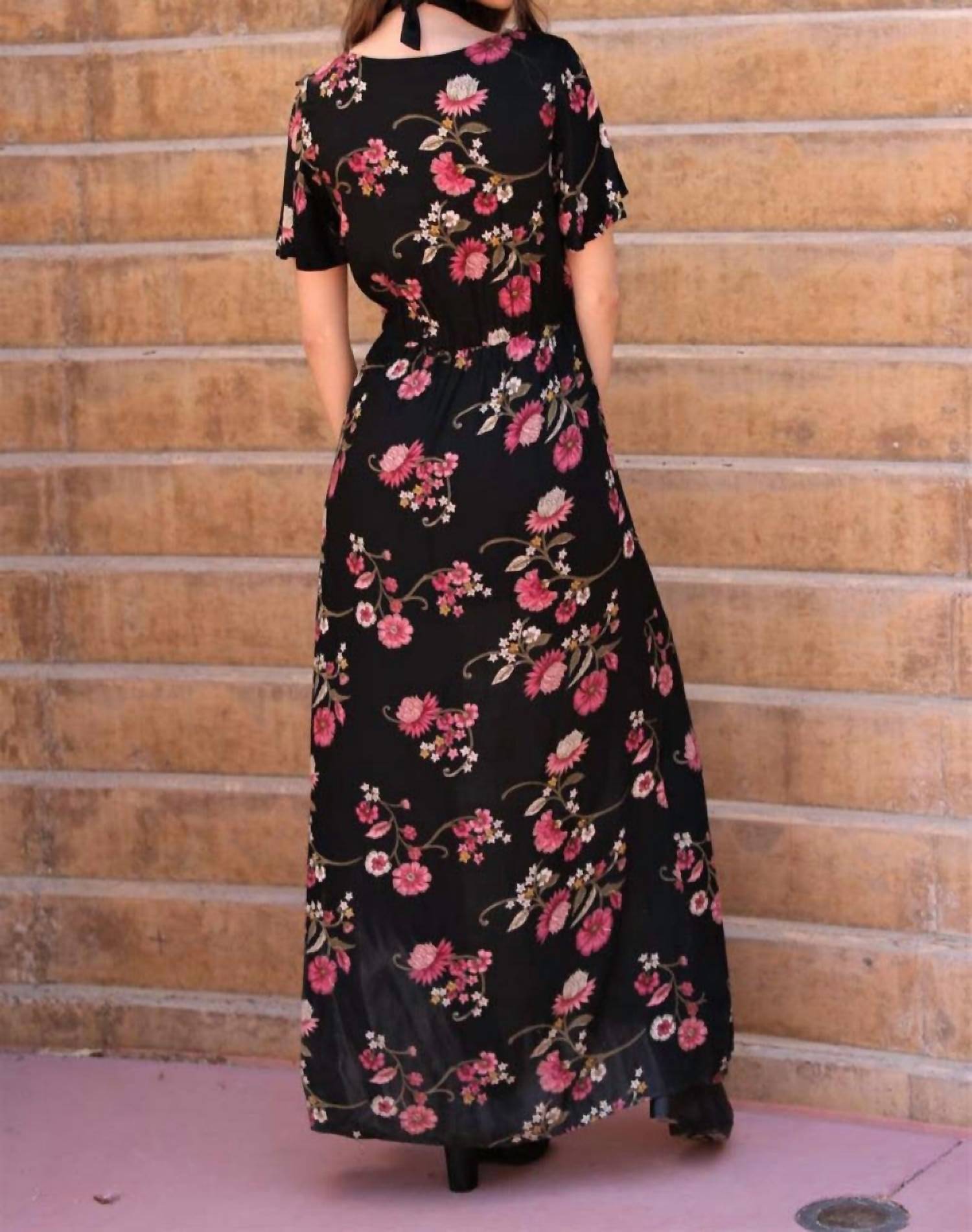 ANGIE Floral Maxi Romper in black - women's pants - view 6