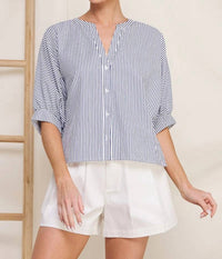 Allie Rose - Olga Pinstripe Seersucker Dolman Blouse