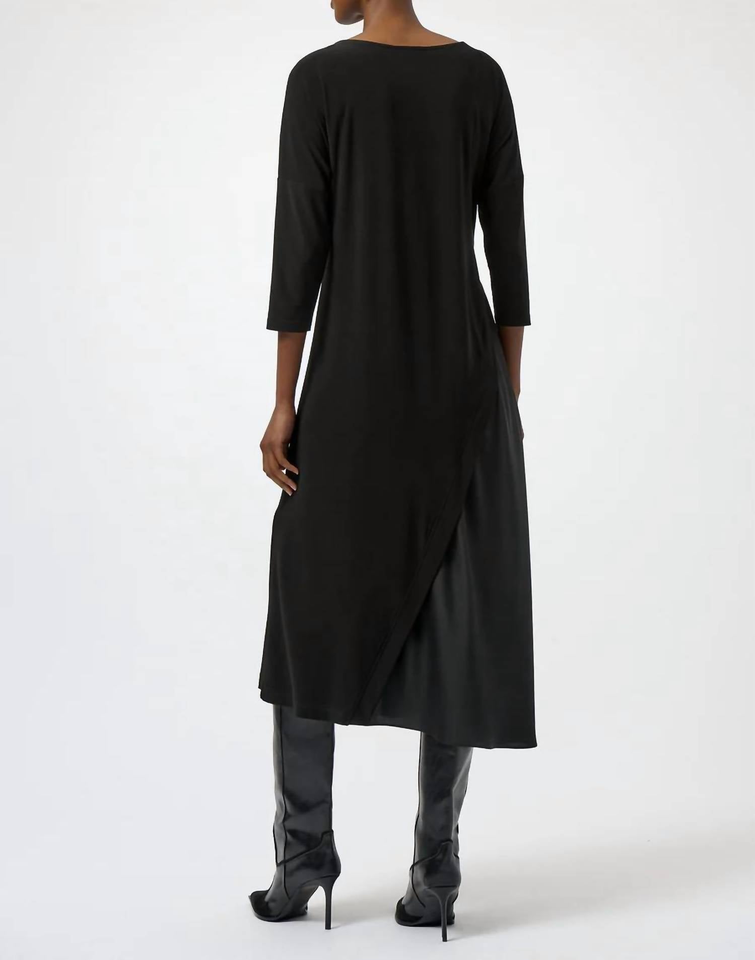 Joseph Ribkoff Print 3/4 Sleeve Trapeze Dress in black - women's dress - detail view