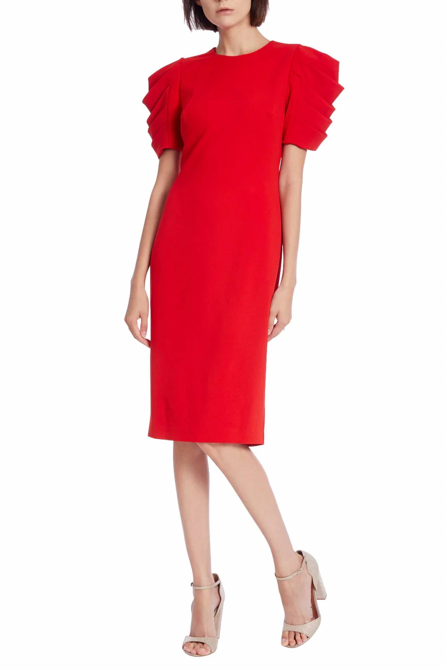Badgley Mischka - Pleated Drape Sleeve Sheath Dress