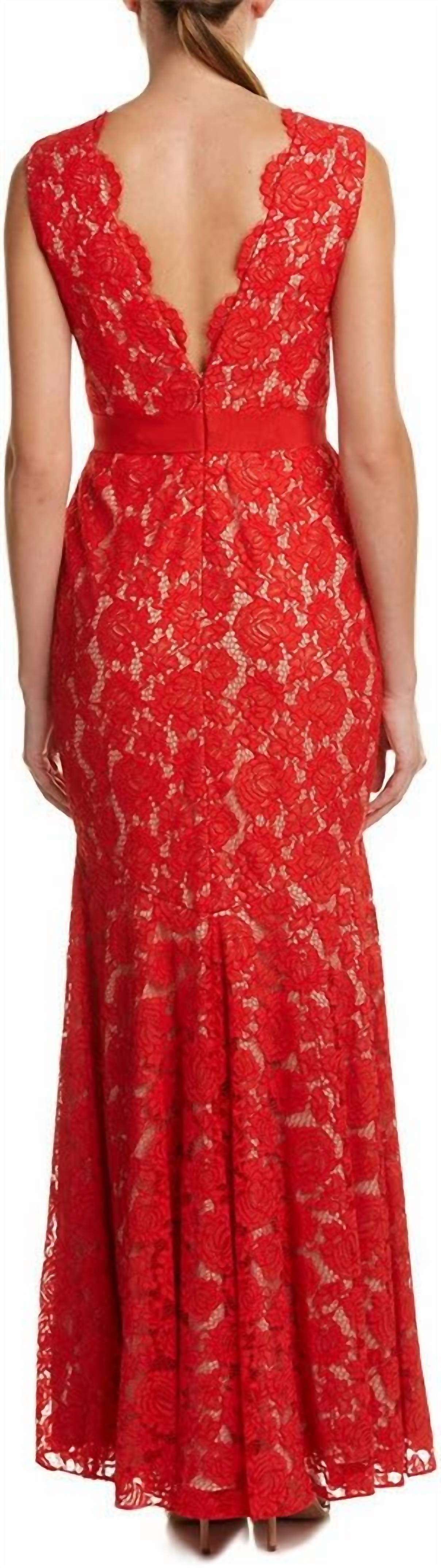 Theia - Scalloped V-neck Floral Lace Dress