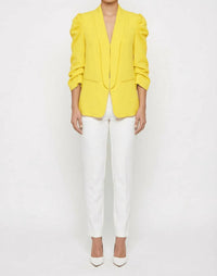 Linzy - Ruched Puff Sleeve Open-Front Blazer